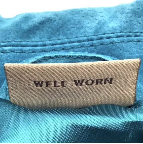 NWT RUFF HEWN WOMENS BLUE LEATHER TIE WASTE JACKET - Picture 2 of 8